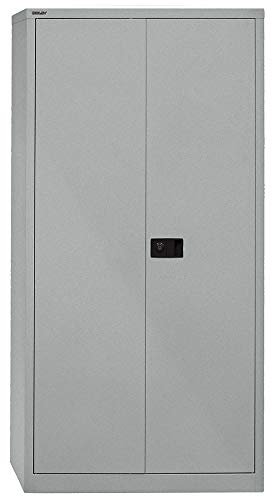BISLEY Flügeltürenschrank Universal, 4 Fachböden, 5 OH, Metall, 355 Silber, 40 x 91.4 x 195 cm