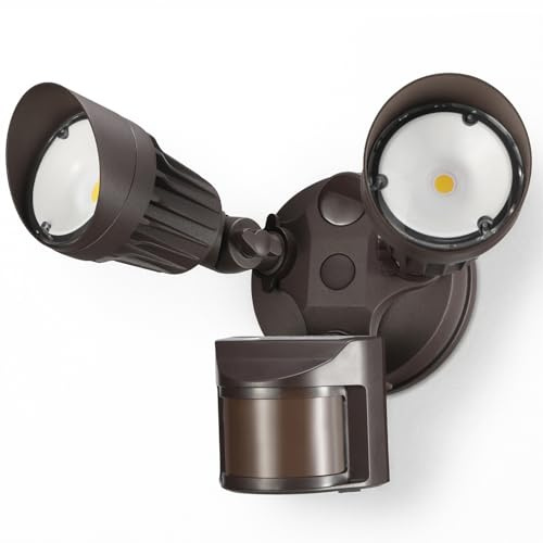 LEONLITE COB LED Security Light, Motion Sensor Outdoor Lights, Dusk to Dawn, 100-277V, ETL Listed, Adjustable Heads, Motion Detector Flood Light for Outside, IP65 Waterproof, 5000K Daylight, Bronze