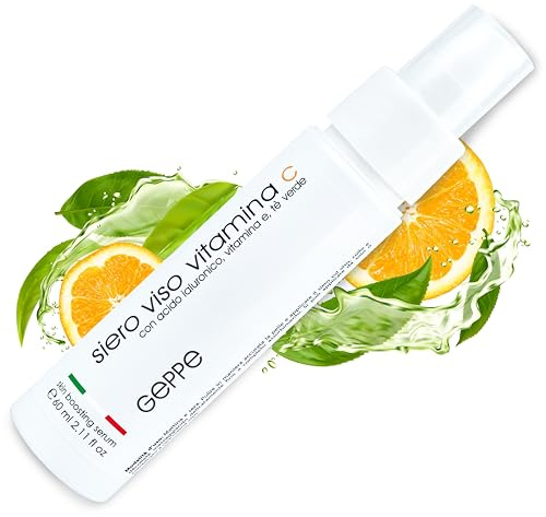 60ml. BIO Siero Viso Vitamina C 20% e Acido Ialuronico • Vit E • Q10 • Tè Verde • Siero Antirughe Idratante e Illuminante • Usalo con Crema Viso Antirughe Uomo e Donna • Giorno e Notte • Made in Italy