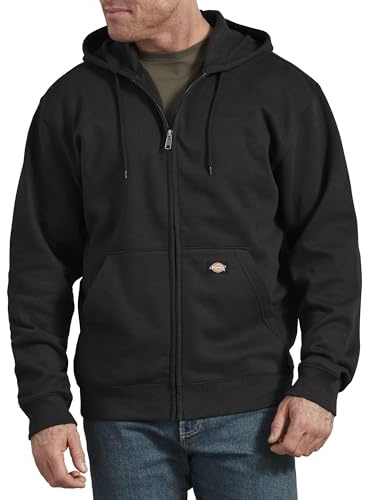 Dickies mäns medelvikt hel dragkedja fleece huvtröja vanlig tröja, Svart, L