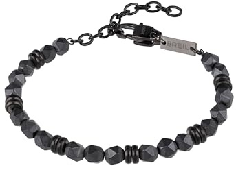 Breil, Collezione Artha, Bracciale Uomo, in Acciaio IP Gun ed Ematite, Riequilibra le Energie, Stimola la Concentrazione, Pratica Chiusura a Moschettone, Lunghezza Regolabile 17-22 cm, Color Nero