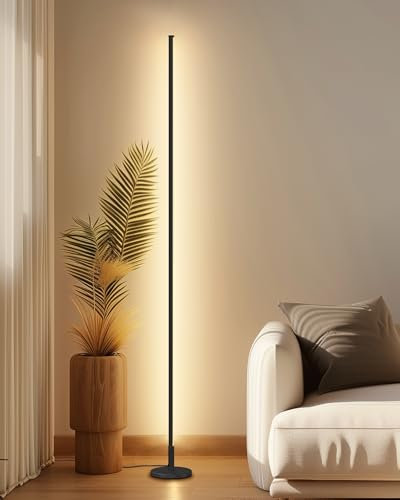 TACAHE Minimalist Corner Floor Lamp - 2700K-6500K Dimmable LED Night Light - Modern Standing Mood Lamp with Remote Control for Living Room, Bedroom - 57 12W - Black