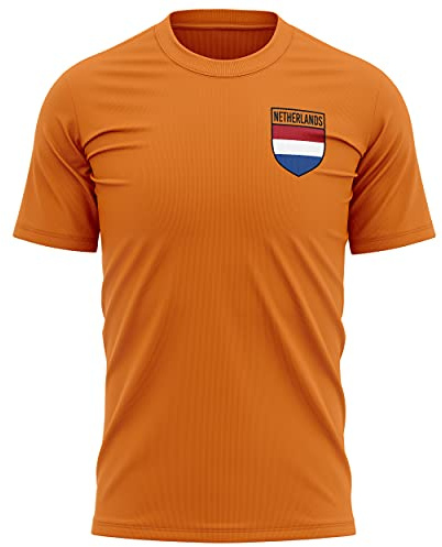 Maglietta da calcio olandese, stile retrò, da uomo, con bandiera dell'Olanda, per tifosi del paese europeo del 2021 2020, colore: nero, arancione 1905 Tee Him Holland Dutch Tournament Footy Soccer