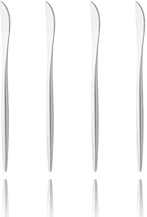 Uniturcky Dessert Knives 4 Pieces Silver Satin Finished, Sturdy 7.87 Stainless Steel Modern Design Knife, Knifes Set With Round Solid Handle Dishwasher Safe