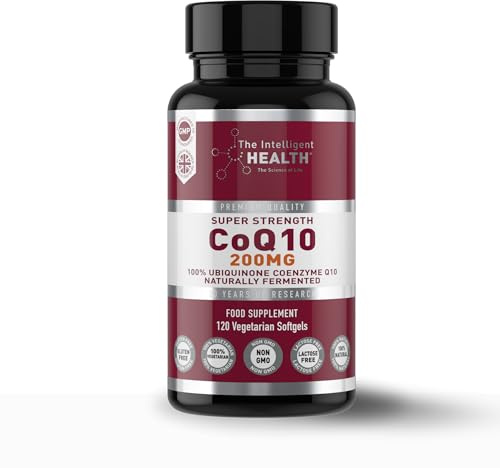 The Intelligent Health CoQ10 Supplement, Fermented Coenzyme Q10 Ubiquinone for Women & Men, Easy to Swallow 200mg 120 Vegetarian Softgels
