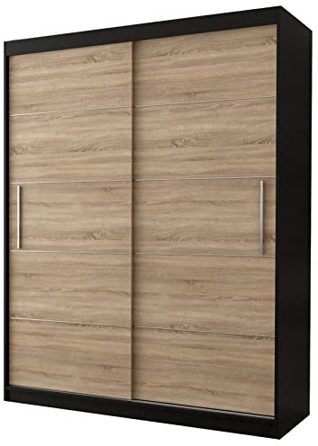 Fabryka Mebli Idźczak Kleiderschrank, Wohnzimmerschrank - Schwarz, Sonoma Schwebetürenschrank, Schlafzimmerschrank - ‎61 x 150 x 200 cm - Schrank für Schlafzimmer, Wohnzimmer, Garderobe, modern