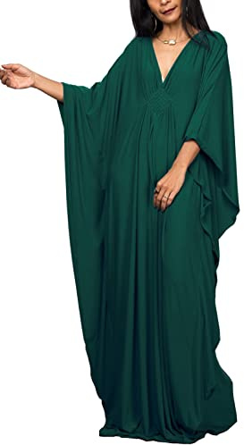 YouKD Wemen's Vestido largo estilo caftán bohemio, para la playa, talla única, A verde, talla única