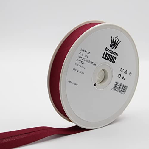 Leduc Schrägband, Baumwolle, 20 m, 30 Farben, für Doppelnähte, 8 + 20 + 8 mm, Qualität Italien, Bordeauxrot 5574