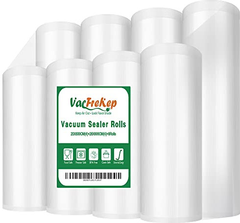 VacFreKep 8 Pack 20x600cm(4Rolls)+28x600cm(4Rolls) Vacuum Food Sealer Sous Vide Rolls Bags,BPA Free,Puncture Prevention,Great for Sous Vide Cooking
