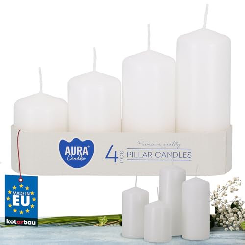 KOTARBAU® Candele a colonna, set da 4 pezzi, colore bianco