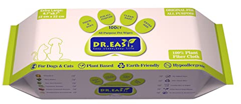 DR. Lingettes de toilettage pour Animaux de Compagnie Tout Usage Facile 100Ct Ingrédients à Base de Plantes pour Le Nettoyage des Pattes, du Corps, du Nez et des Fesses, excès de Poils, sans Parfum