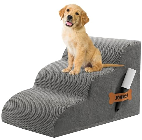 Romrol Dog Stairs Ramp for Small Dogs, 33D Pet Stairs Steps with Durable Non-Slip Waterproof Fabric Cover, Dog Slope Stairs to Bed for Small Dogs and Cats or Pets Joints, 3-Steps