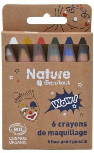 Grim'Tout - Nature Set de 6 Crayons de Maquillage Facial - Certifiés Bio - Maquillage de Fête pour Enfant et Adulte : Anniversaire, Halloween, Carnaval, Kermesse - Couleurs WOW!