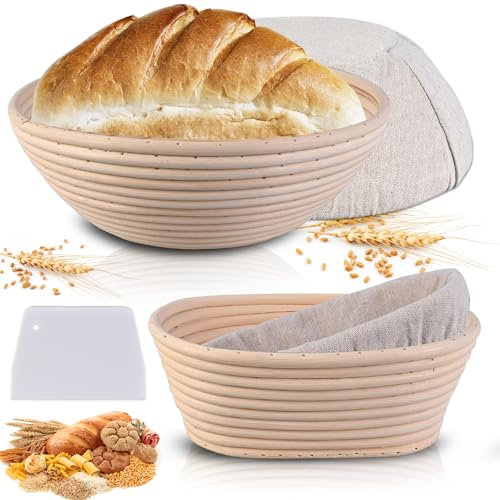 Herboom 2er-Set Gärkorb zum Brotbacken, Runde und Ovale, Brot Backen Zubehör, Brotkorb, Brotbackform für Hausbäcker Brot Backen mit Kunststoffschaber