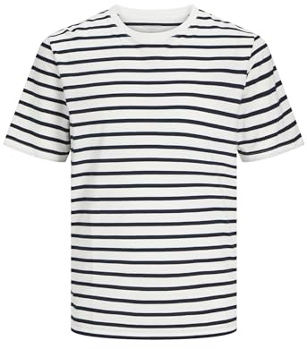 JACK & JONES JJEORGANIC Basic Tee SS O-Neck Noos, T-Shirt, Uomo, Cloud Dancer/Stripes: Navy Blazer, XL