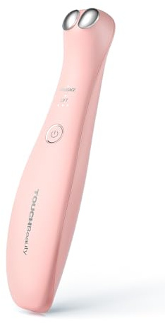 TOUCHBeauty Appareil Massage des Yeux Anti-âge, Masseur Oculaire Anti Rides avec EMS Micro Courant 42℃ Dispositif de Soins Oculaires Chauffant pour les Rides, les Poches et les Cernes AG-1883P(Rose)