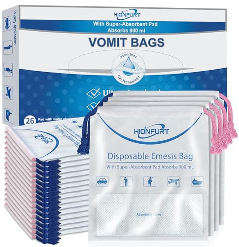 HIONFURT Absorbent Sick Bags 19 Pack-Turns Vomit into Gel,Leak Resistant Vomit Bags,900ml Portable Sick Bag for Motion Sickness,Air & Car Travel-Great for Pregnancy,Kids&Taxi Drivers