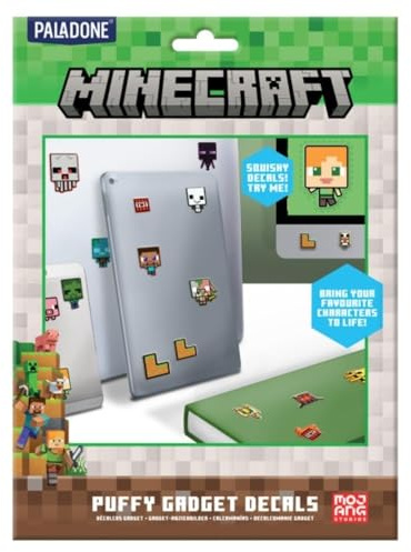 Minecraft Official Licensed Puffy Gadget Decals Laptop and Phone Case Stickers for Boys and Girls, Creeper, Steve, TNT Gamer Gift, Overworld Decals for All Ages - Paladone