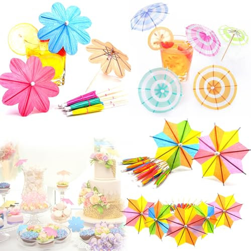BSITSSS 90 Pièces Parasol Cocktail, Décorations De Cocktail, Cocktail Parapluies Fruit et Desserts Accessoires Decoratifs Decoration Cocktail pour Bar, Décoration de Fête d'été, Couleur Mélangée