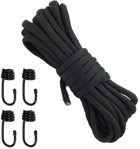 Gebiuhoo Corda in gomma, 10 m, colore nero, corda di espansione, 8 mm, corda di tensione con 4 ganci a spirale