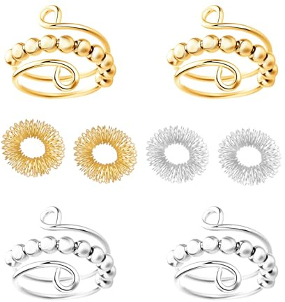 tiyiyok 8 Pcs Bague Anti Stress Reglable, Ouverte Colorée Rotative, Mini Spinner Anneaux Ensemble pour Relaxation Femme Homme, Doré, Argenté