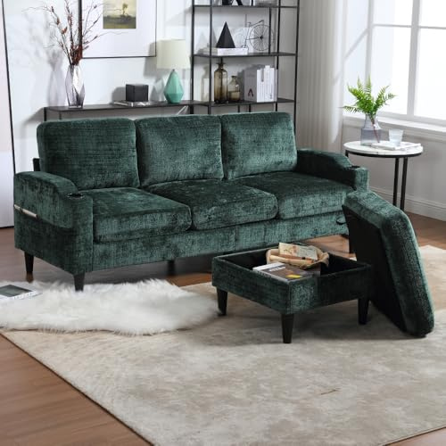 Canapé d'angle convertible avec repose-pieds et espace de rangement ,canapé 3-4 places avec accoudoirs confortables,canapé convertible porte-gobelet,poches latérales et pieds,revêtement en velours