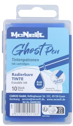 McNeill - Ghost Pen Tintenpatronen – thermisch radierbare Tinte für Ghost Pen Füllhalter | Ersatzpatronen in verschiedenen Farben | Sauberes Schreiben & rückstandsfreies Radieren (blau)