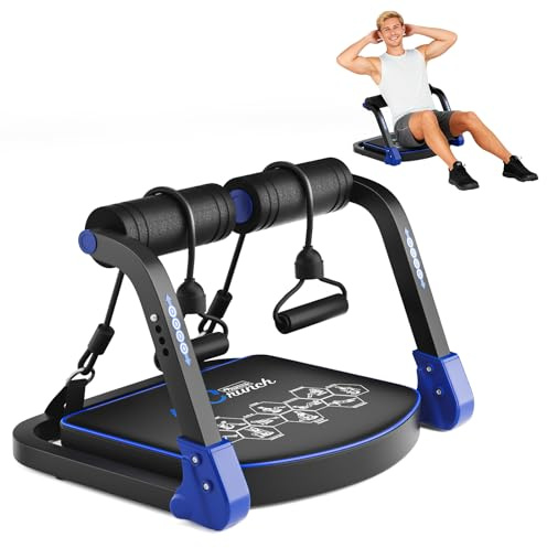 Ab Machine, Core & Sit Up Exercise Equipment for Home Gym, Ab Workout Equipment for Stomach Workout, Resistance Bands, 4 Resistance Levels, Adjustable, Automatic Rebound, Ab Trainer Machine