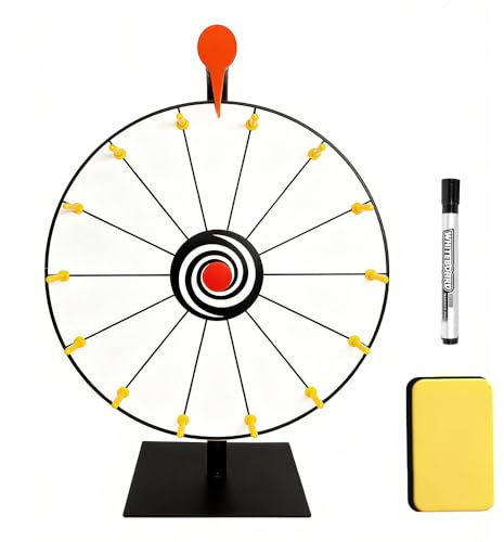 Wxeadu Roue de la Fortune, 30cm Roue de la Chance avec 14 Emplacements, Roue de la Fortune Personnalisable, Loterie Prix Tournante avec Gomme et marqueur pour Jeux de Loterie, Jeux de Mots