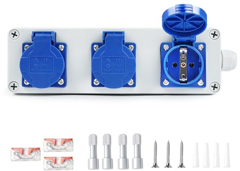 Jadeshay Distribuidor de Corriente,16A Cuadro Electrico Premontado 3 x 220V Schuko con Cubierta Distribución de Energia Impermeable IP54 para Taller Obra Interior y Exterior(3 x Schuko 230V)