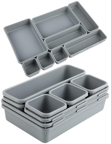 SZEBISOA Organizer cassetti cucina 8 pezzi – Organizer scrivania e organizer cassetti bagno in plastica, Organizer per cucina, bagno e ufficio, pratico sistema divisorio per vari utensili