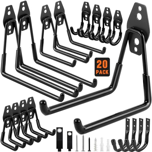 Tczecoo 20 ganci da parete in acciaio, per carichi pesanti, rivestimento in PVC antiscivolo, ganci da garage per garage, officina, biciclette, scale, attrezzi, colore nero