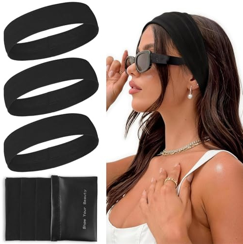 Propog 3 Pezzi Fascia Capelli Donna neri, Fascette Capelli Antiscivolo, Headband ideali per Corsa, Yoga e Palestra Fasce Elastiche Traspiranti, Morbide e alla Moda per lo Sport
