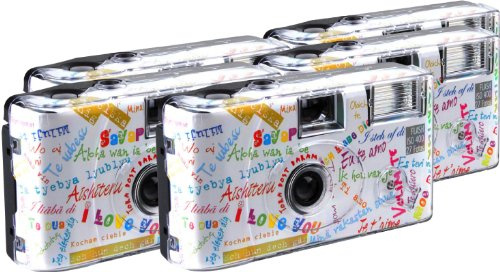 TopShot - Fotocamera usa e getta I Love You, 27 foto, flash, confezione da 5