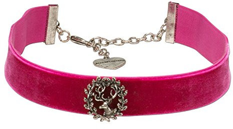 Alpenflüstern Trachten-Samt-Kropfband Hirsch - Trachtenkette enganliegend, Kropfkette elastisch mit Hirschgeweih, eleganter Damen-Trachtenschmuck, Samtkropfband breit pink-Fuchsia DHK173