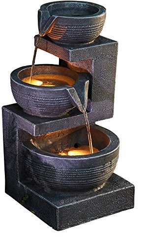 Serenity Cascading LED Water Feature Indoor/Outdoor Self Contained Tiered Bowl Ornament H37.5cm
