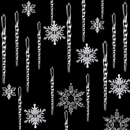 Chuangdi 72 Pieces Christmas Icicle Ornaments for Tree Acrylic Snowflake Ornaments Hanging Drop Snowflake Icicle Set for Christmas Tree Winter Outdoor Party Supplies(Clear)