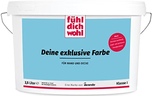 derendo Fühl Dich Wohl Deine Farbe blau, matte Wandfarbe blau, hohe Deckkraft. verschiedene Blautöne zur Auswahl (2,5L, Aquamarin)
