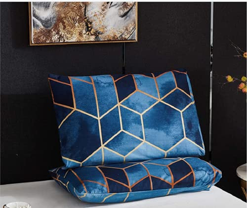 Luofanfei 2 Stück Kissenbezüge 80x80cm Blau Geometrisch Kariert Marmor Muster Kopfkissenbezug mit Reißverschluss Microfaser Kissenhülle