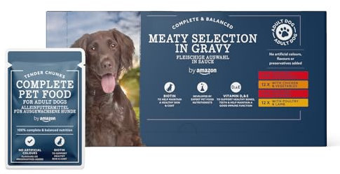 by Amazon Alleinfuttermittel für ausgewachsene Hunde, Fleischauswahl in Sauce, 4.8kg (48 Packungen mit 100g)