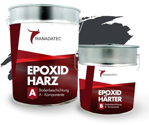 MANADATEC 2k Epoxidharz Bodenbeschichtung 1kg I RAL 7016 Anthrazitgrau I Lösemittelfrei, Umweltfreundlich & Geruchsneutral I Beschichtung für Garagen- & Kellerböden I Hohe Schlagfestigkeit
