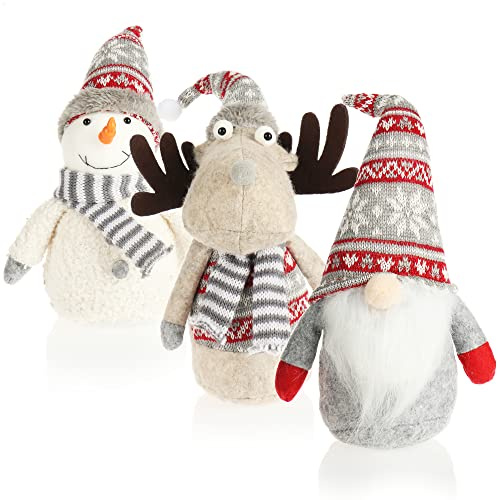 com-four® 3x gnomi di Natale premium per decorazioni natalizie, figure invernali come oggetti decorativi, simpatici sgabelli angolari come decorazioni per la stanza o regali (3 pezzi - grigio)