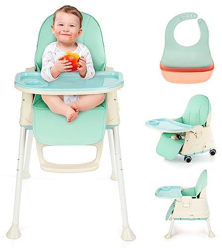 PARVULI Tronas de Bebe con Babero de Silicona | Evolutiva para Bebe de Hasta 25 Kg | Silla de Bebe con Bandeja para Comer | Trona de Bebe Plegable y Ajustable (AZUL)