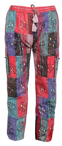 Ezhippie Handgefertigte Hippie-Patchwork-Hose für Männer, Cargohose aus 100% Baumwolle im Bohemian-Stil mit elastischer Taille, XL