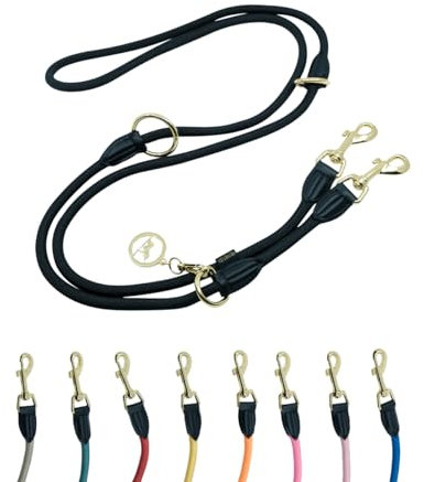 Hundeleine 2m VELVETIER® verstellbar für große & mittelgroße Hunde | Paracord Führleine | Nylon Doppelleine mit 2 Karabiner (Midnight (Schwarz), 2.2 m x 1.1 cm)