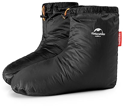 Naturehike Feather Shoes Warm Down Socks Outdoor/indoor Waterproof Winter Goose Down Socks Bedroom Office Non-slip Super Warm Ski Snowboard Riding（Black M）