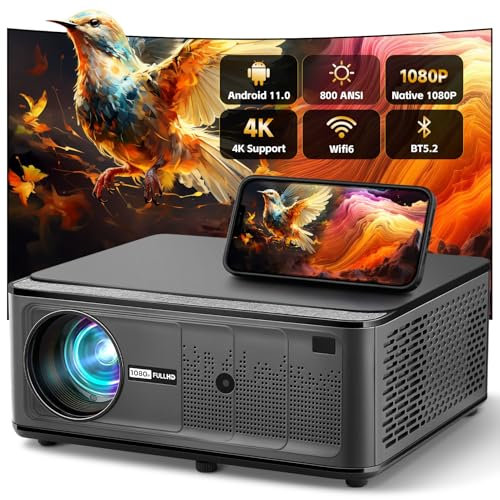 [Buit-in Apps & Auto Keystone] Smart Projector 28000 Lumen Native 1080P Full HD Support 4K, WiFi 6 & Bluetooth, Auto Keystone & Electric Focus, Mini Projector for Bedroom Home Office Outdoor