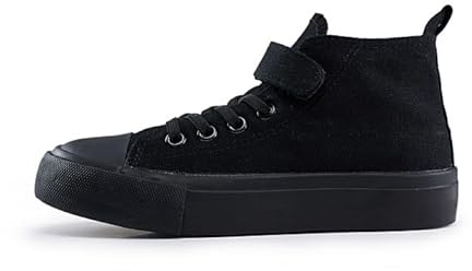 Boys Girls Trainers Kids High Top Canvas Shoes Unisex Child Kids Pumps Plimsolls with Strap Lightweight Casual Easy Fasten Sneakers All Black