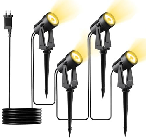 Pogestrand Garden Lights Mains Powered, 14M/46FT 4 Pack LED Landscape Spotlights with 27V Warm White 3000K Garden Uplights & IP65 Waterproof Outdoor Pathway Lighting for Lawn, Driveways, Yards, Patio