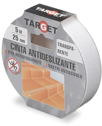 TARGET Självhäftande halkskyddstejp, säkerhet trappor ramper | För inomhus och utomhus, anti-fall (transparent, 5 M x 25 mm)